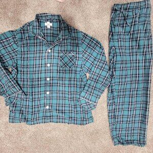 Women's XL Lands' End x Draper James Green Teal Plaid Flannel Pajama Set